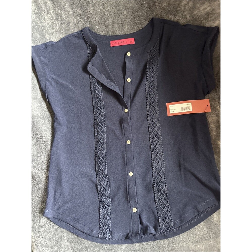 #90 Love Scarlett Women's Navy Blue Blouse 3/4 Bell Sleeve Size Small